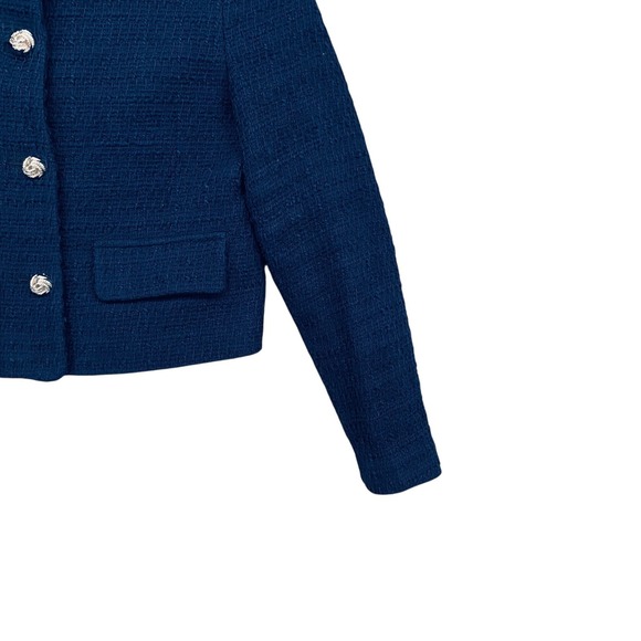 ZARA Blue Textured Cropped Jacket Womens Size S Button Front Jewel Buttons - Picture 4 of 16